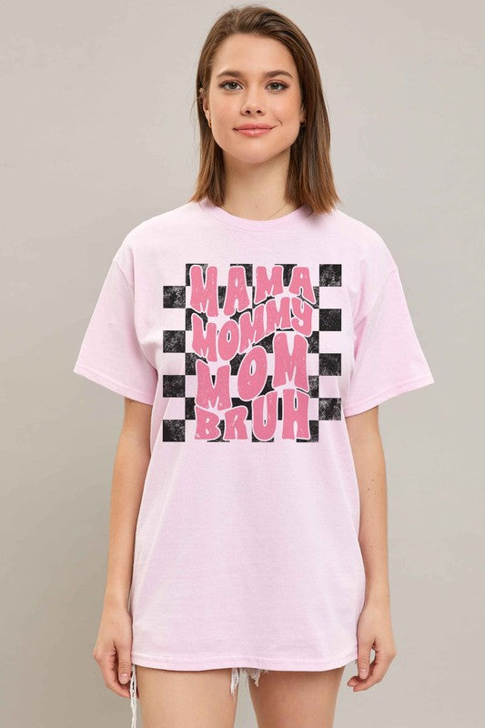 CHECKERED MAMA MOMMY MOM BRUH Graphic T-Shirt