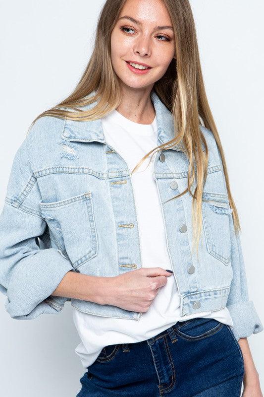 RHINESTONE FRINGE DISTRESSED DENIM JACKET - KASH'S BOUTIQUE