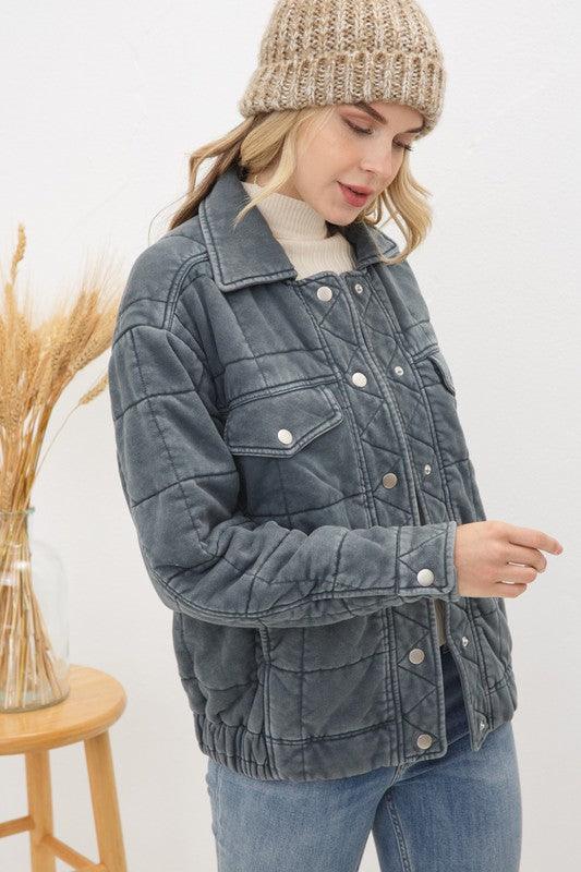 Garment Stone Washed Quilted Jacket - KASH'S BOUTIQUE