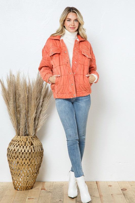 Garment Stone Washed Quilted Jacket - KASH'S BOUTIQUE