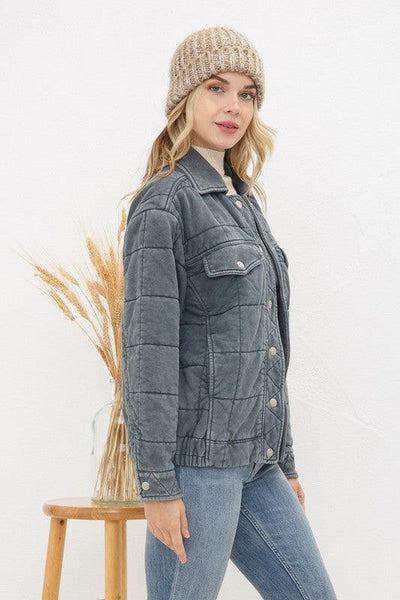 Garment Stone Washed Quilted Jacket - KASH'S BOUTIQUE