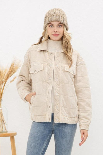 Garment Stone Washed Quilted Jacket - KASH'S BOUTIQUE