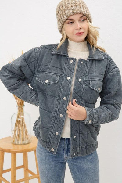 Garment Stone Washed Quilted Jacket - KASH'S BOUTIQUE