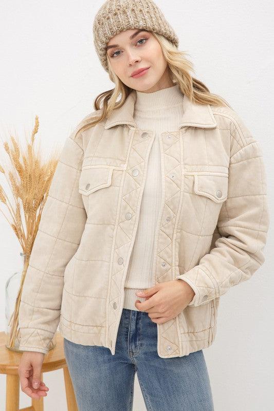 Garment Stone Washed Quilted Jacket - KASH'S BOUTIQUE