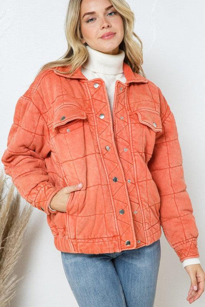 Garment Stone Washed Quilted Jacket - KASH'S BOUTIQUE