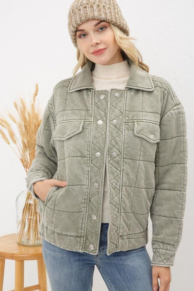 Garment Stone Washed Quilted Jacket - KASH'S BOUTIQUE