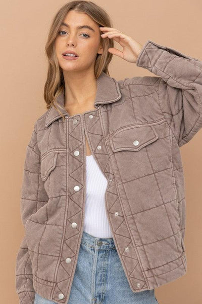 Garment Stone Washed Quilted Jacket - KASH'S BOUTIQUE