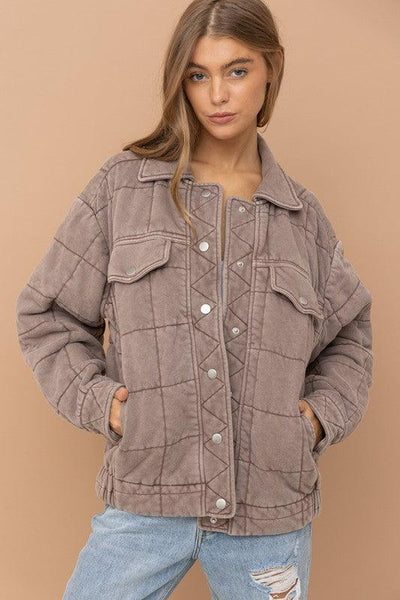 Garment Stone Washed Quilted Jacket - KASH'S BOUTIQUE