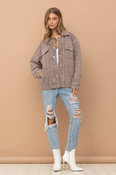 Garment Stone Washed Quilted Jacket - KASH'S BOUTIQUE