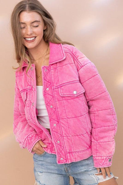 Garment Stone Washed Quilted Jacket - KASH'S BOUTIQUE