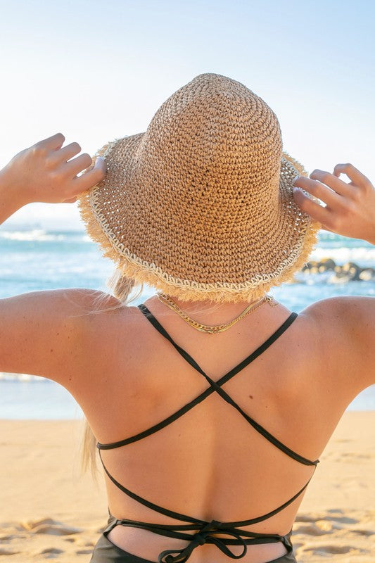 Frayed Edge Straw Bucket Hat