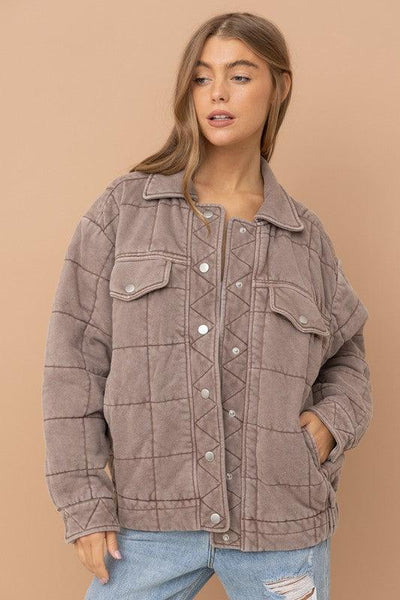 Garment Stone Washed Quilted Jacket - KASH'S BOUTIQUE