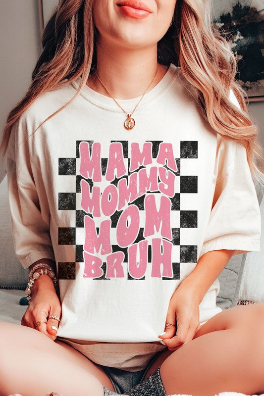 CHECKERED MAMA MOMMY MOM BRUH Graphic T-Shirt