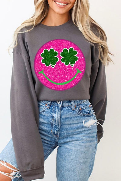 Smile Face Glitter Graphic Fleece Sweatshirts