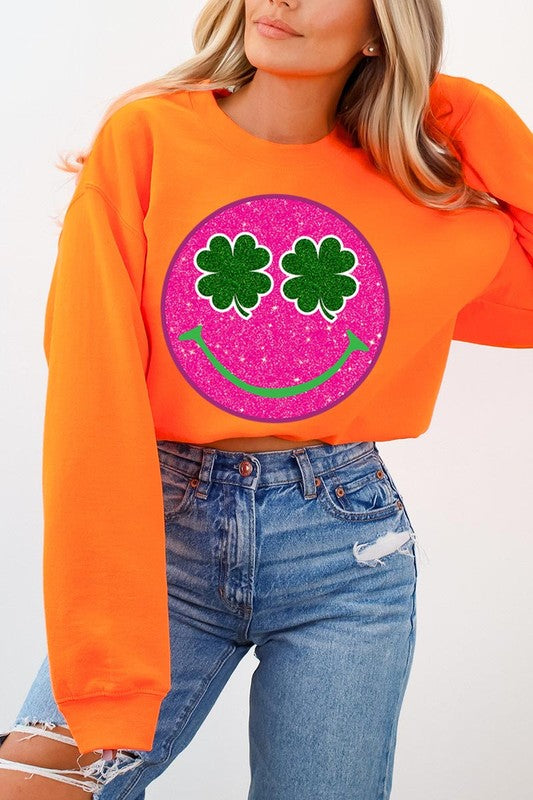 Smile Face Glitter Graphic Fleece Sweatshirts