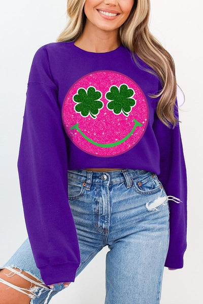 Smile Face Glitter Graphic Fleece Sweatshirts