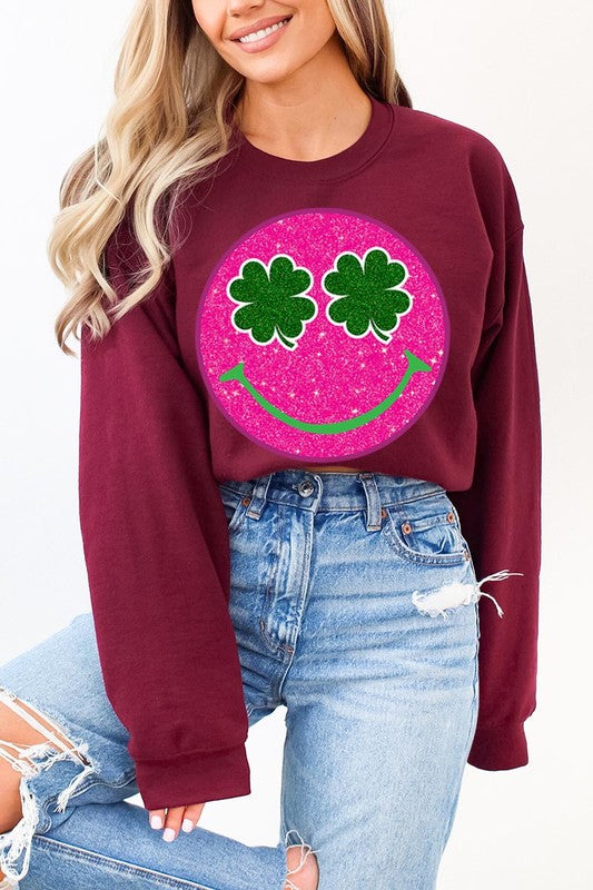 Smile Face Glitter Graphic Fleece Sweatshirts