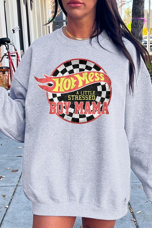 Hot Mess Boy Mama Graphic Fleece Sweatshirts