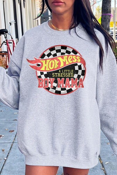 Hot Mess Boy Mama Graphic Fleece Sweatshirts