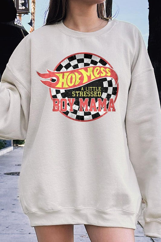 Hot Mess Boy Mama Graphic Fleece Sweatshirts