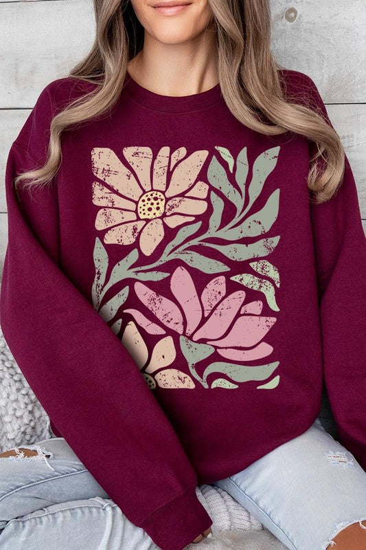 Pink Daisy Floral Graphic Fleece Sweatshirts