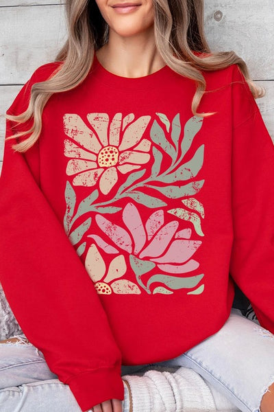 Pink Daisy Floral Graphic Fleece Sweatshirts