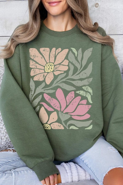 Pink Daisy Floral Graphic Fleece Sweatshirts