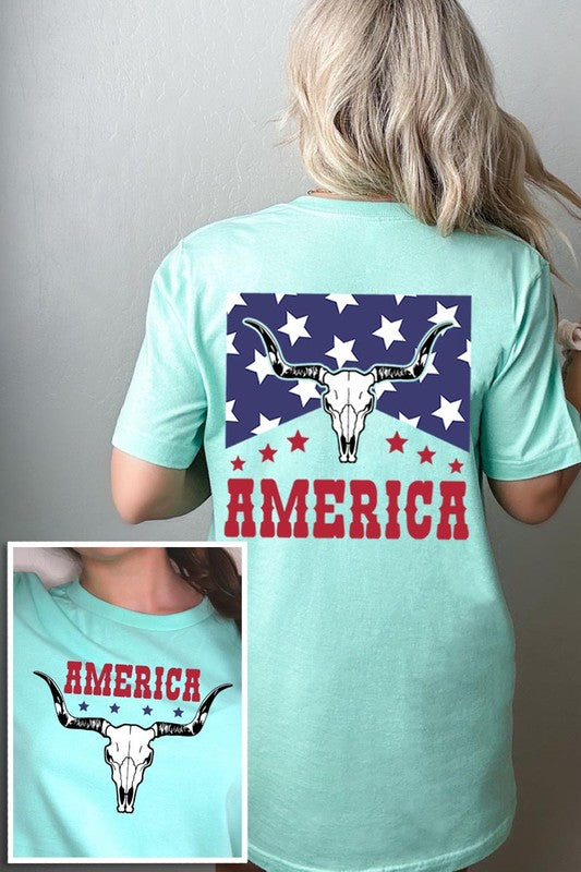 America Bull Skull Graphic T Shirts