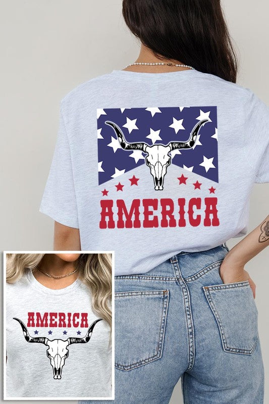 America Bull Skull Graphic T Shirts