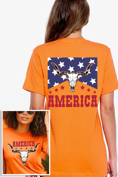 America Bull Skull Graphic T Shirts