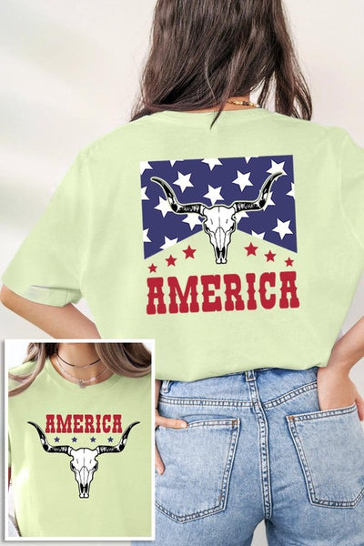 America Bull Skull Graphic T Shirts