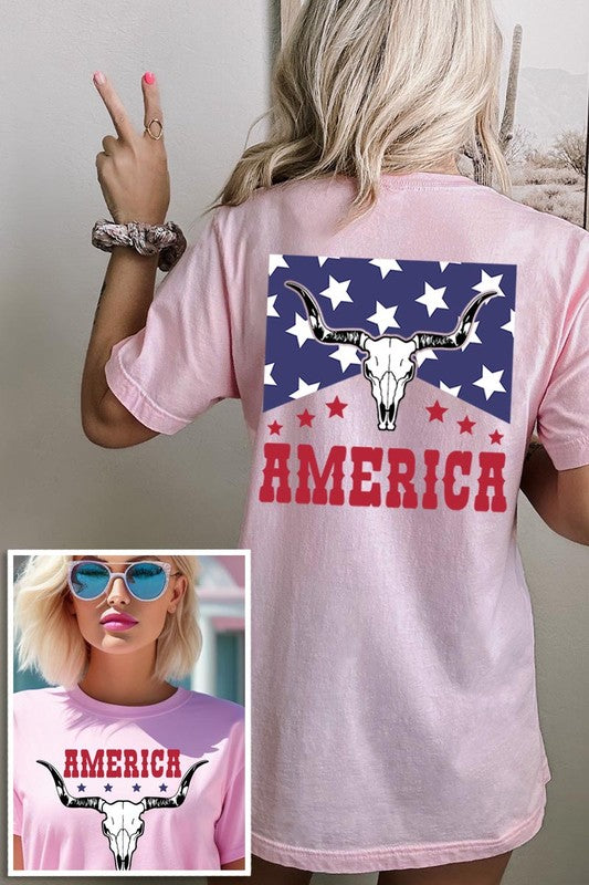 America Bull Skull Graphic T Shirts