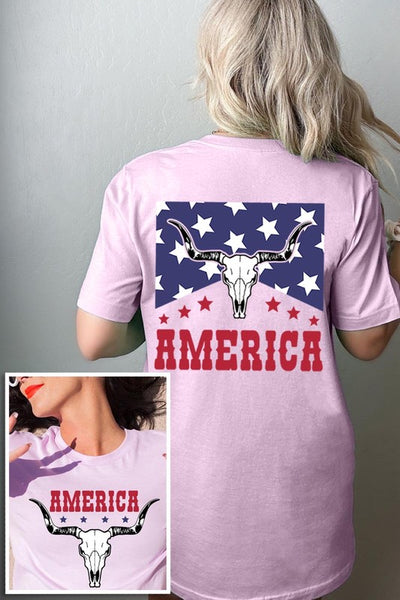 America Bull Skull Graphic T Shirts