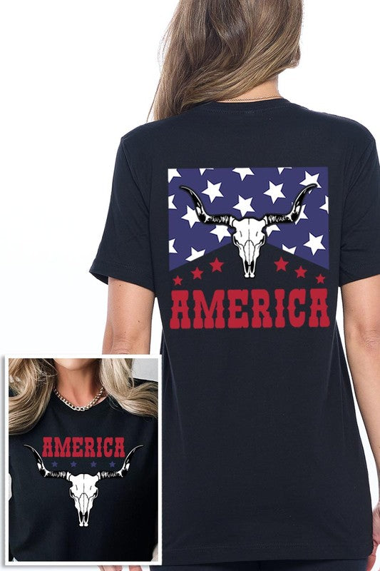 America Bull Skull Graphic T Shirts