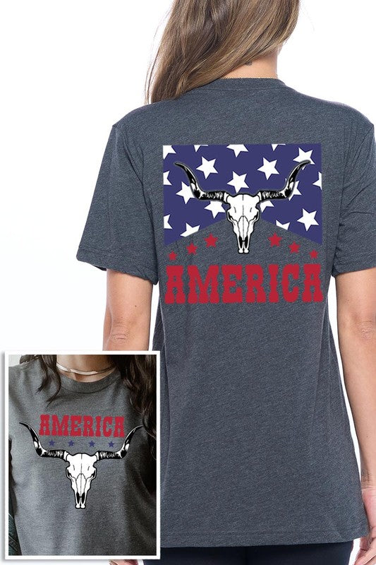 America Bull Skull Graphic T Shirts