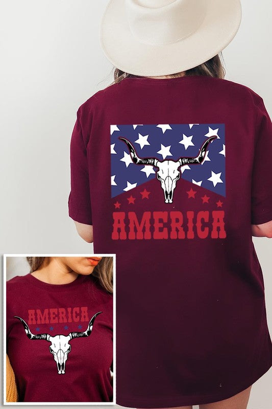 America Bull Skull Graphic T Shirts