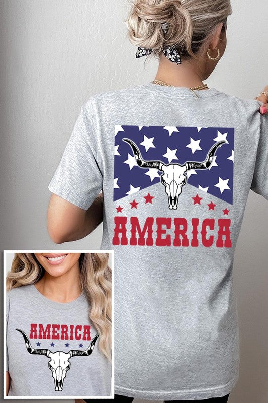 America Bull Skull Graphic T Shirts