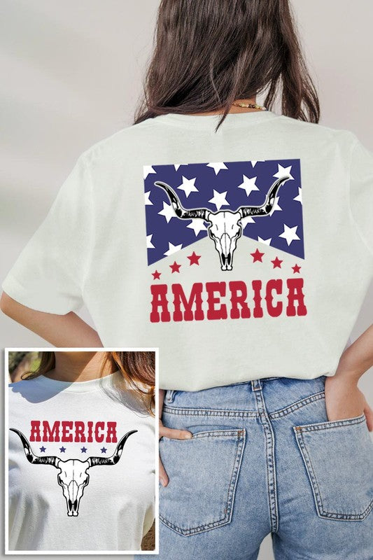 America Bull Skull Graphic T Shirts