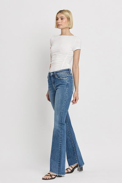 High Rise Slant Hem Flare Jeans