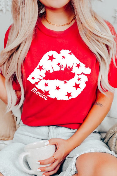 Merica Lips Graphic T Shirts