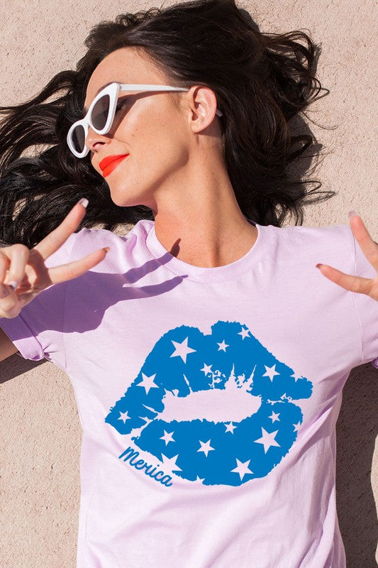 Merica Lips Graphic T Shirts