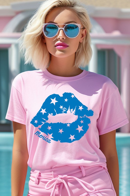 Merica Lips Graphic T Shirts