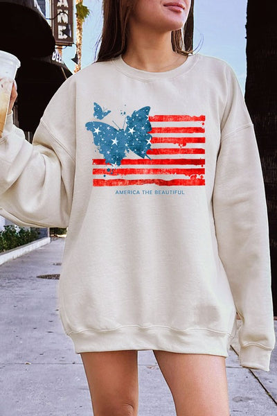 Butterfly USA Flag Graphic Fleece Sweatshirts