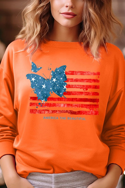 Butterfly USA Flag Graphic Fleece Sweatshirts