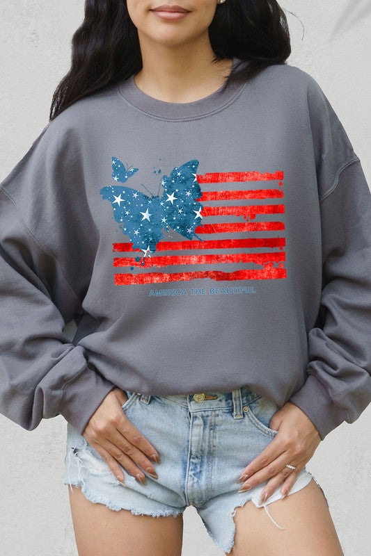 Butterfly USA Flag Graphic Fleece Sweatshirts