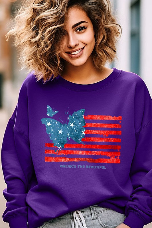 Butterfly USA Flag Graphic Fleece Sweatshirts