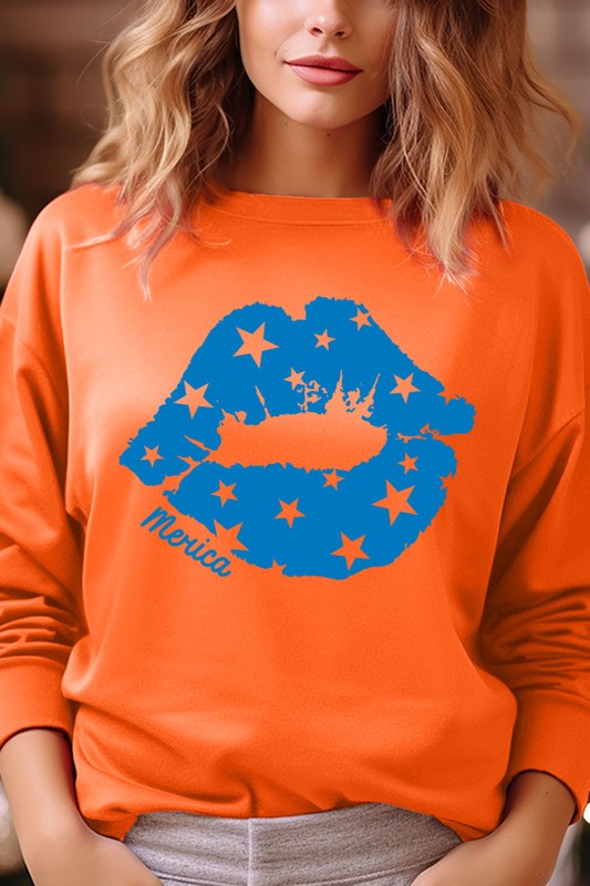 Merica Lips Graphic Fleece Sweatshirts