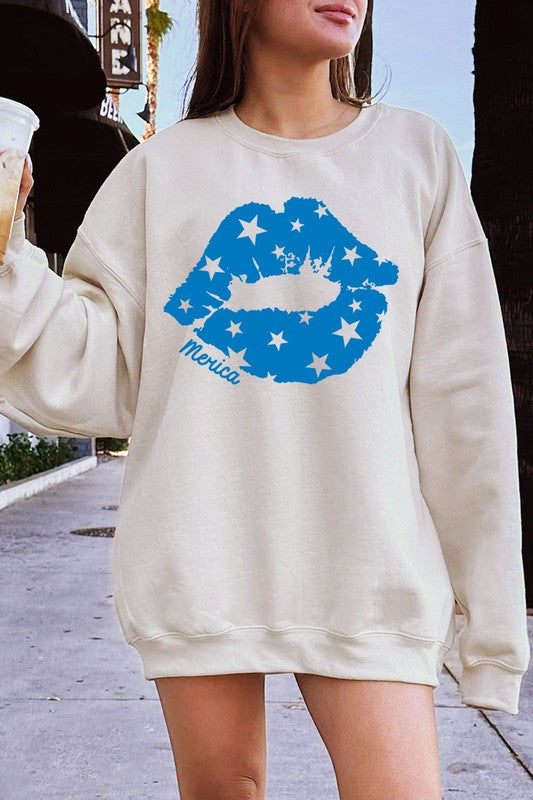 Merica Lips Graphic Fleece Sweatshirts