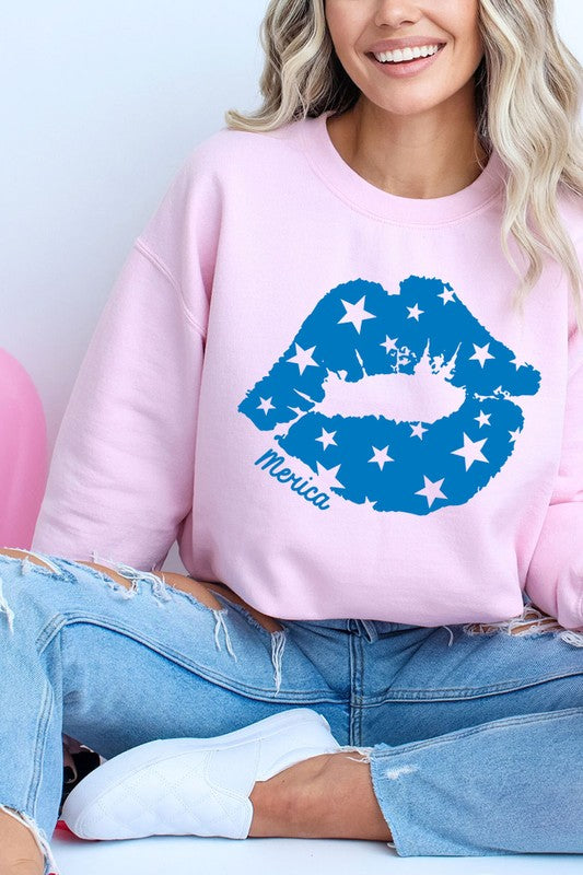 Merica Lips Graphic Fleece Sweatshirts