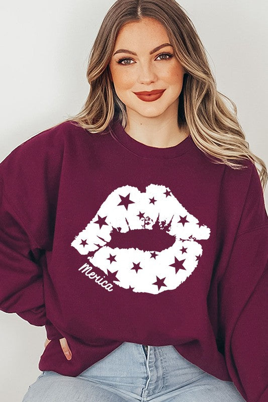 Merica Lips Graphic Fleece Sweatshirts